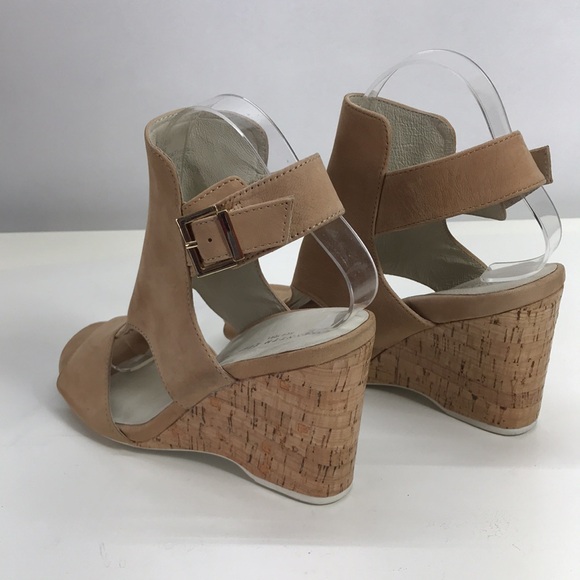 Kenneth Cole New York Nude-Colored Leather Suede Wedge Sandals - Picture 8 of 14